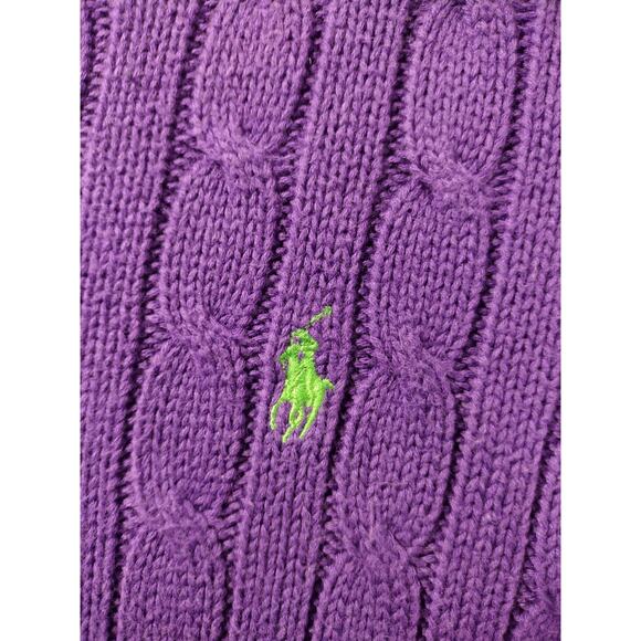 Ralph Lauren 100% Cotton Purple Cable Knit Sweater Size L Green Pony Logo - Picture 4 of 12